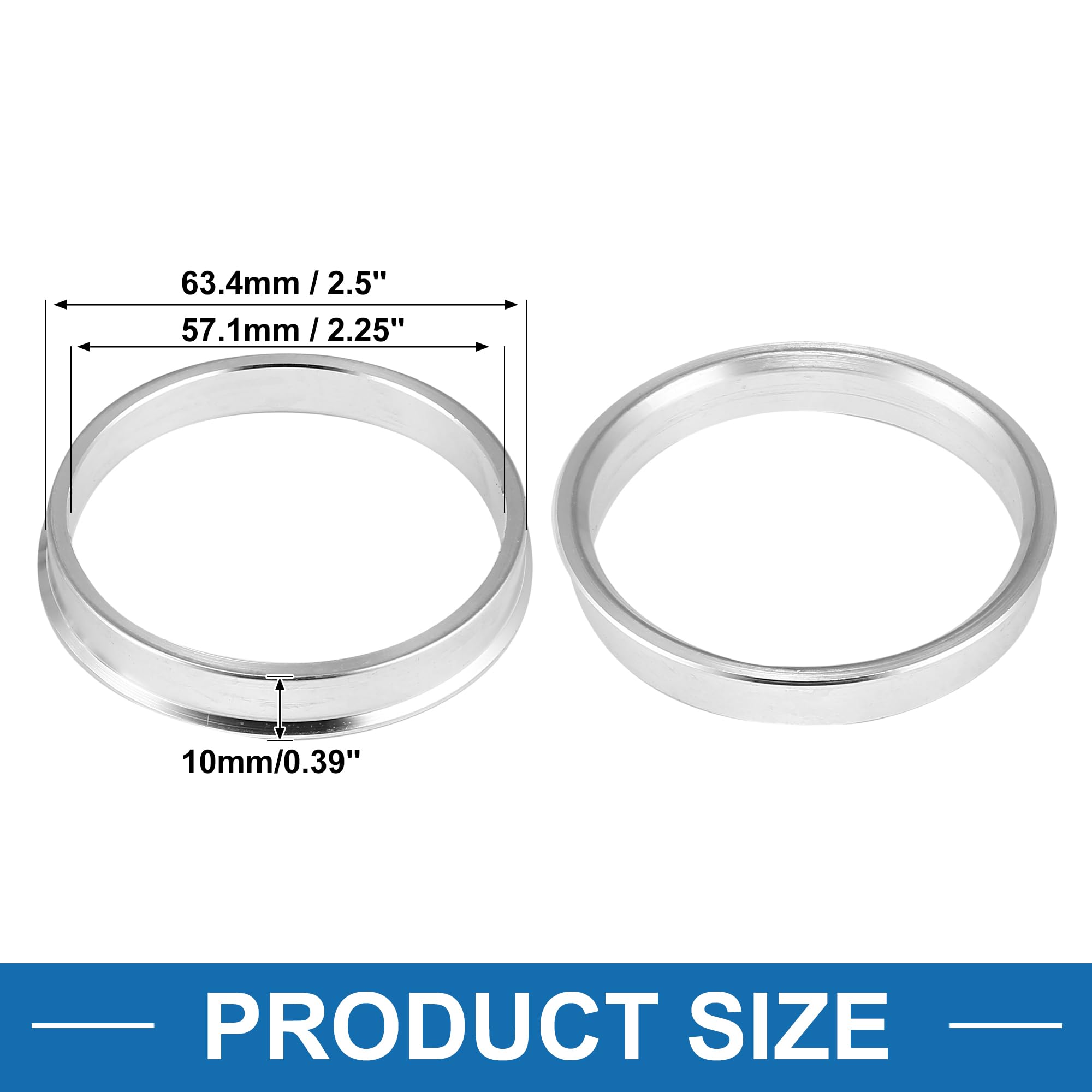 A ABSOPRO Anelli Centratori per Cerchi Auto Mozzo Ruota Diametro Esterno 63.4mm a Diametro Interno 57.1mm in Lega di Alluminio (Confezione da 4)