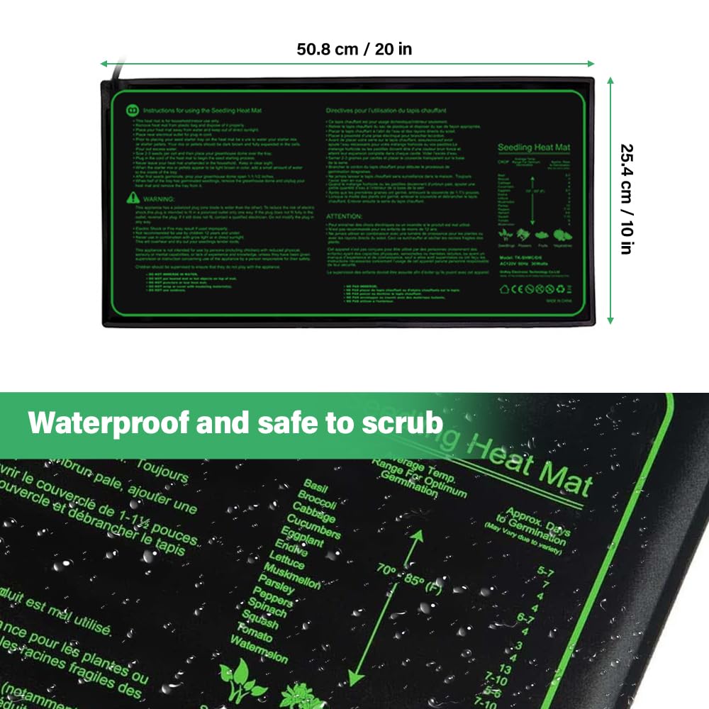Estera calefactora para Plantas, Alfombrilla de Calor para Plantas con Controlador de termostato,de Plantas y Reptiles para Jardín Hidropónico Cultivo Manta Térmica de Semilla Negro 20x 10 inch