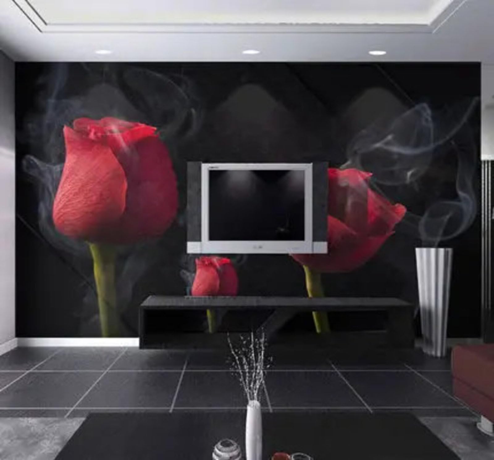 Wallpaper-3D-Xlm 400Cm×280Cm(B×H) Minimalist Beautiful Red Roses Mist 3D Wallpaper Easy Install Feature Office Living Room Sofa Bedroom Tv Background Wall Decoration-400Cm×280Cm