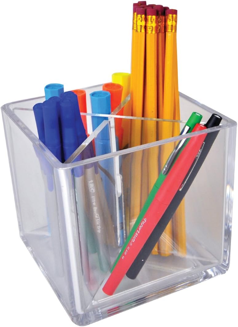 Azar Displays 556358 Cube Pencil Holder With Divider Desk Organizer, 5"" Pack of 2