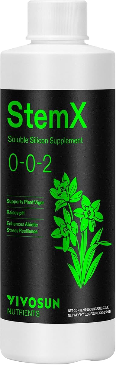 VIVOSUN StemX (0-0-2) Sílice para plantas, silicio líquido soluble de 8 oz | Fertilizante suplementario para plantas, solución nutritiva para tallos fuertes y hojas sanas, mejora la resiliencia y el equilibrio del pH