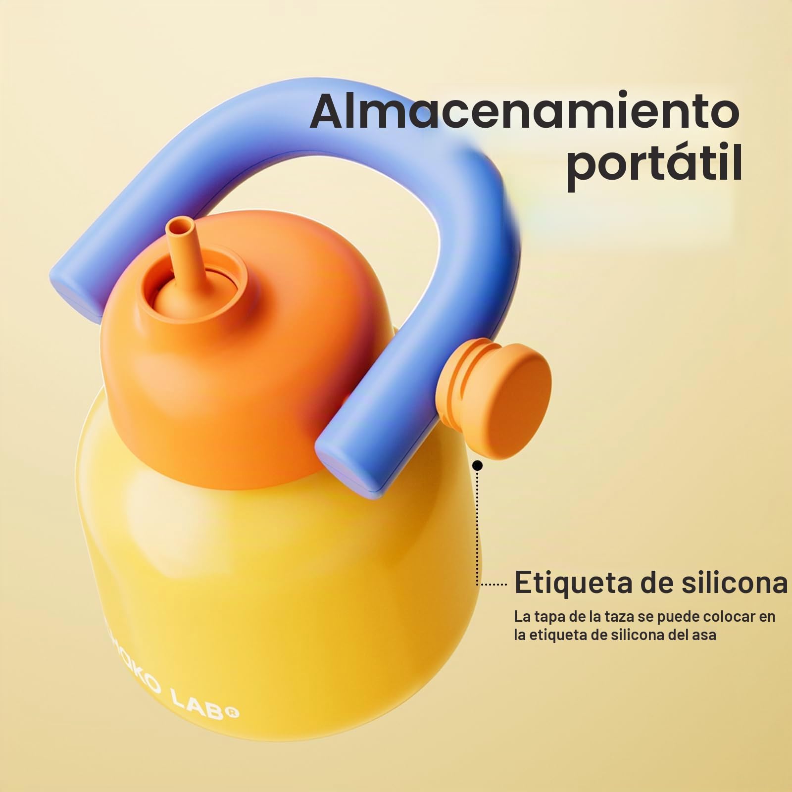 Botella de agua CHAKO LAB con pajita y asa de transporte | Botellas de acero inoxidable con aislamiento al vacío de boca ancha | Reutilizable, a prueba de fugas y sin BPA | 1 litro (Amarillo y azul)