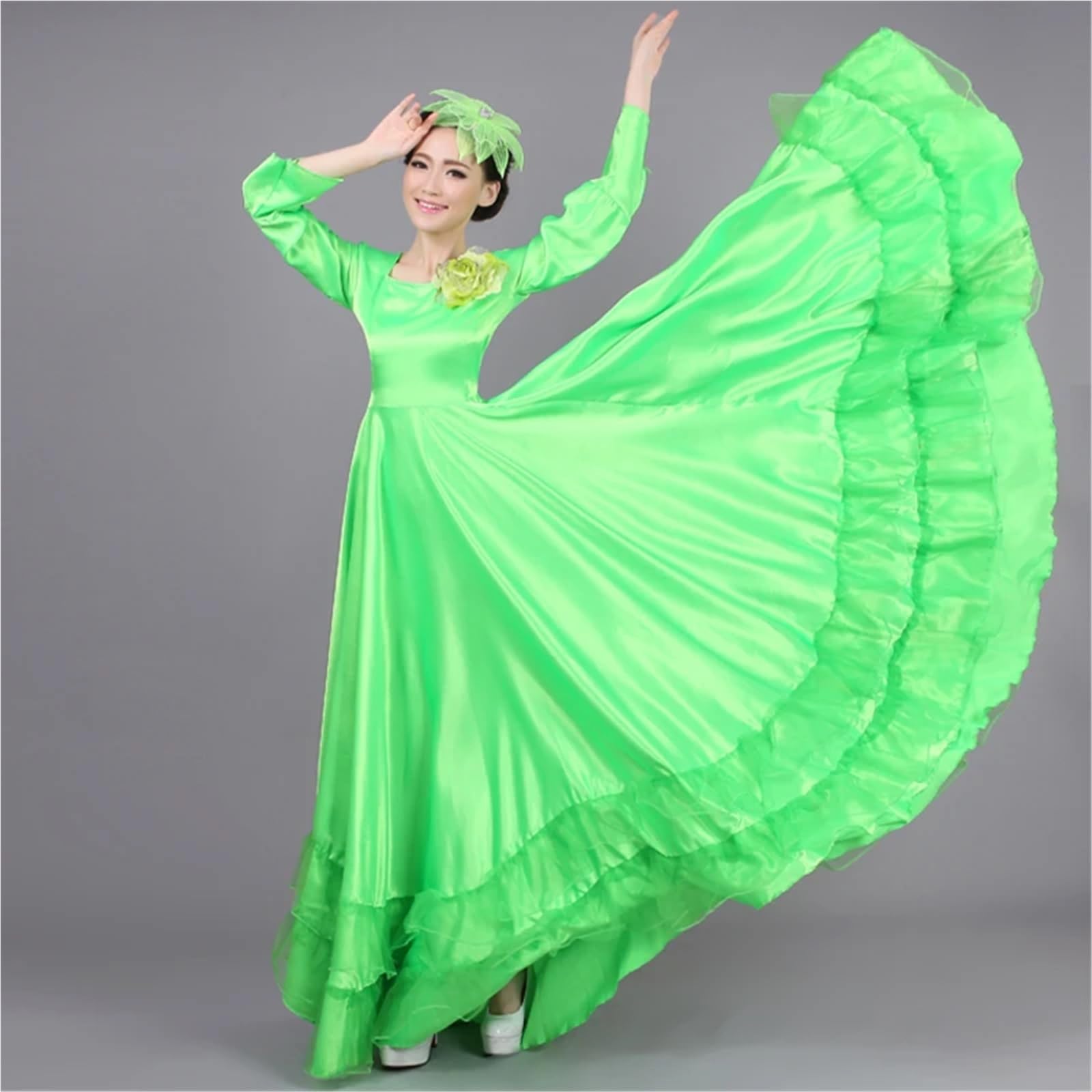 Vestido de baile flamenco 360/540/720 grados for mujer, con abertura salón, falda vuelo grande, traje actuación coro for escenario para Bailar Flamenco