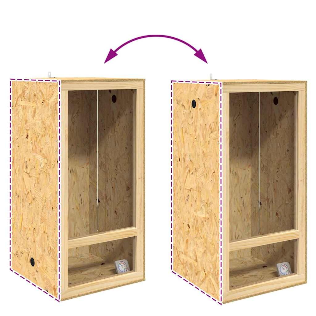 Terrario marrone in OSB con vetro, 50 x 50 x 100 cm, casa per rettili con porta scorrevole, ventilazione e habitat versatile per anfibi, terrario del deserto, terrario della foresta pluviale