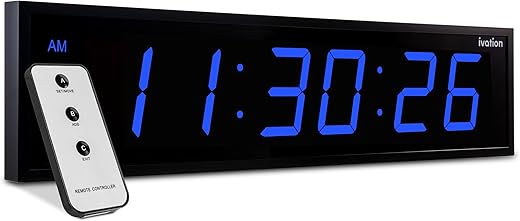 Ivation Oversized Large Digital Wall Clock - Big LED Digital Clock w/Large Display & Durable Aluminum Frame, Shelf or Wall Mount (24 Inch - Blue) 6 Brightness Levels | Time Memory | Remote