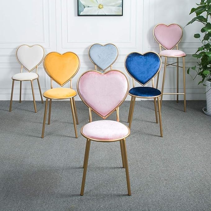 Image of Round Ottoman with Gold Metal Legs for Home, Craft Heart Shape Love Shape Back Velvet Desk Chair Make Up Bedroom Furniture Round Ottoman with Gold Metal Legs (Pink) (Blue)