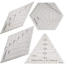 Quilting Ruler Set, 4Pcs Clear Plastic Quilting Square Template | Triangle, Hexagon,45 Degrees | 60 Degrees Ruler | Sewing Crafts AccessoriesTransparent