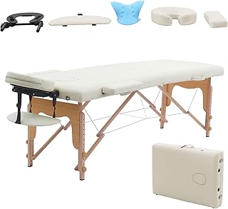 Massage Table Portable with Neck Stretcher, 84 inch Massage Bed Adjustable Lash Bed Tattoo Table for Eyelash Extensions Beauty (Table Only,Ivory)