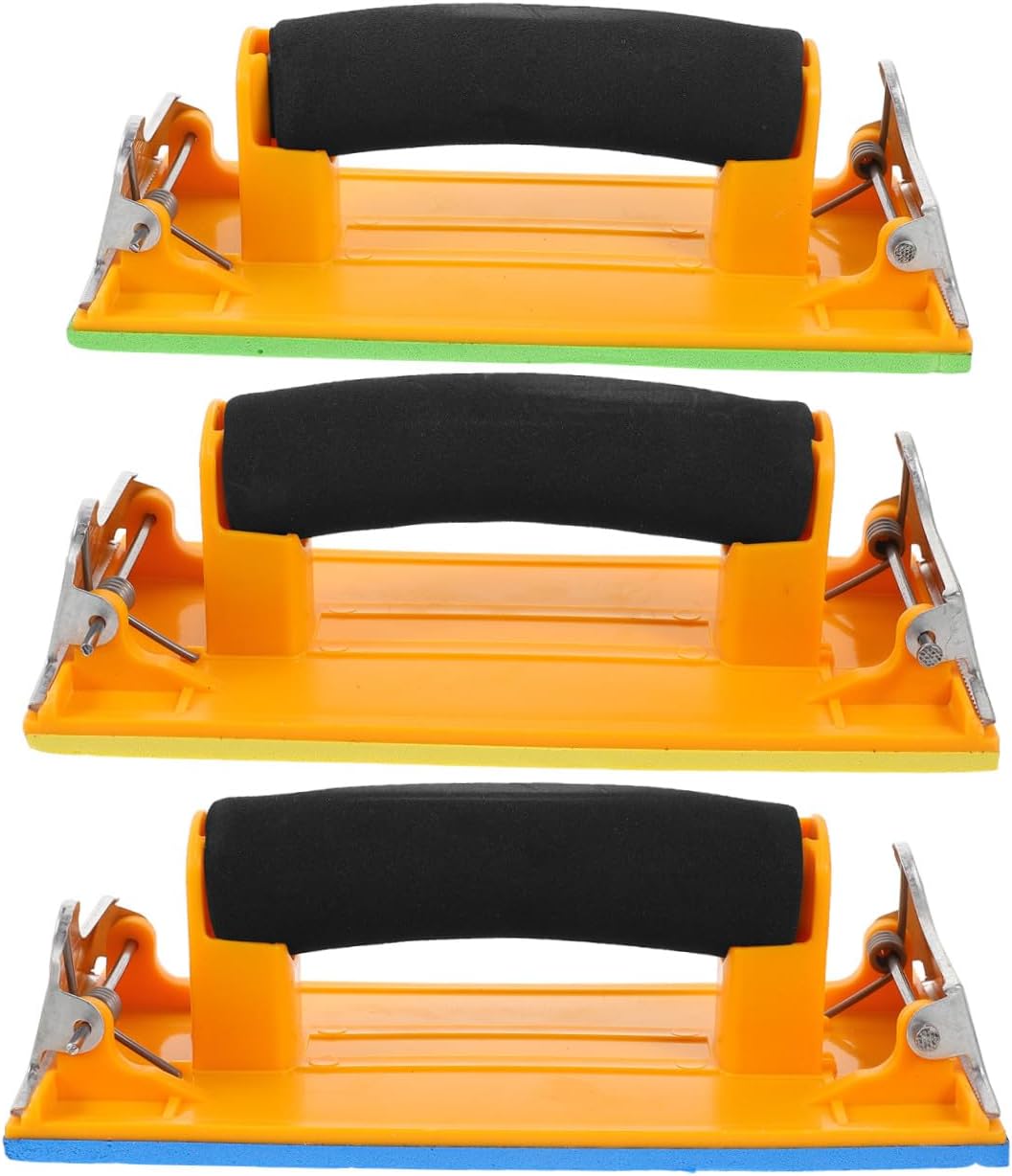 DOITOOL 3pcs Sandpaper Holder with Sponge Handle Ergonomic Hand Sanding Tool for Walls Drywall and Sanding Block for Contoured and Flat Random Style