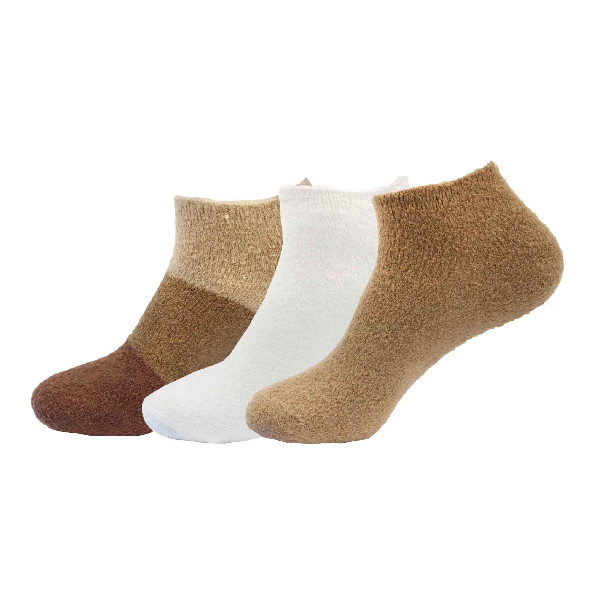 BambooMN Women's Super Soft Aloe Infused Fuzzy Nylon Spa Socks - Size 4-8 - Assortment K - 3 Pairs