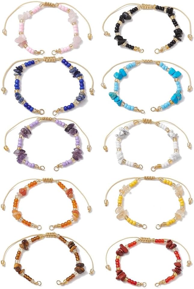 Airssory 20 pcs Colorful Braided Gemstone Seed Bead Bracelets Making Cord Stone Chip Semi Finished Rope with Open Jump Ring for DIY Jewelry String Bracelet Wrist Anklet Decoration