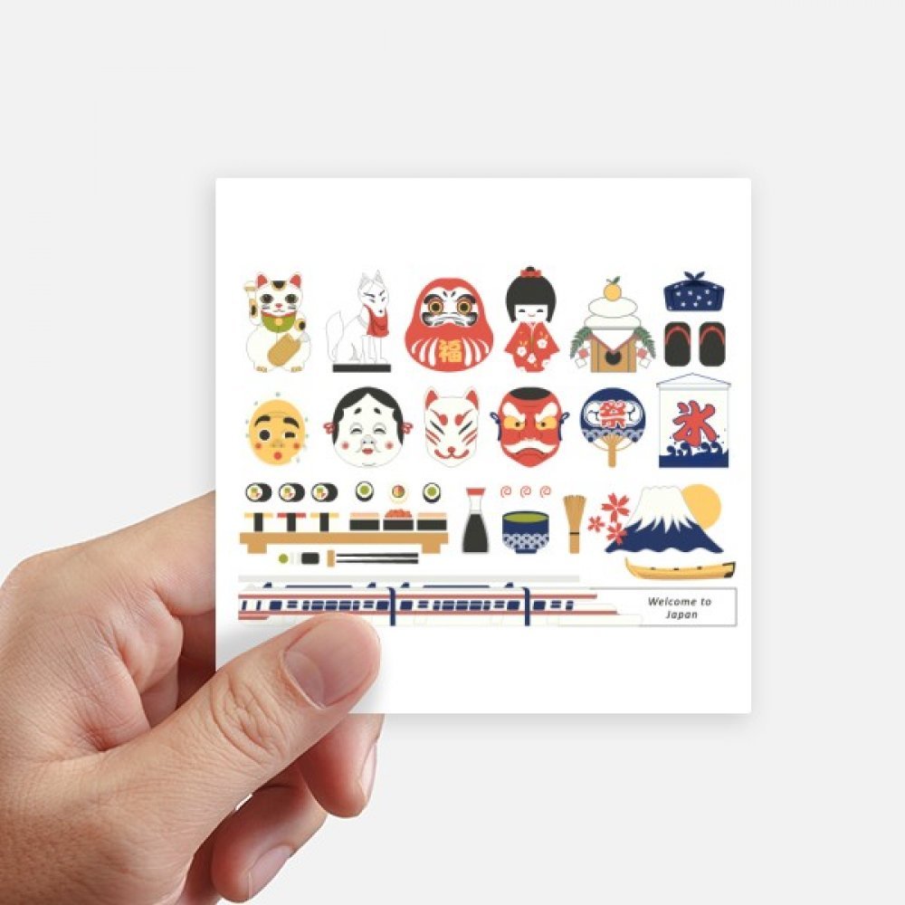 Autocollant carré japonais multicolore 10cm imperméable pour déco murale x8