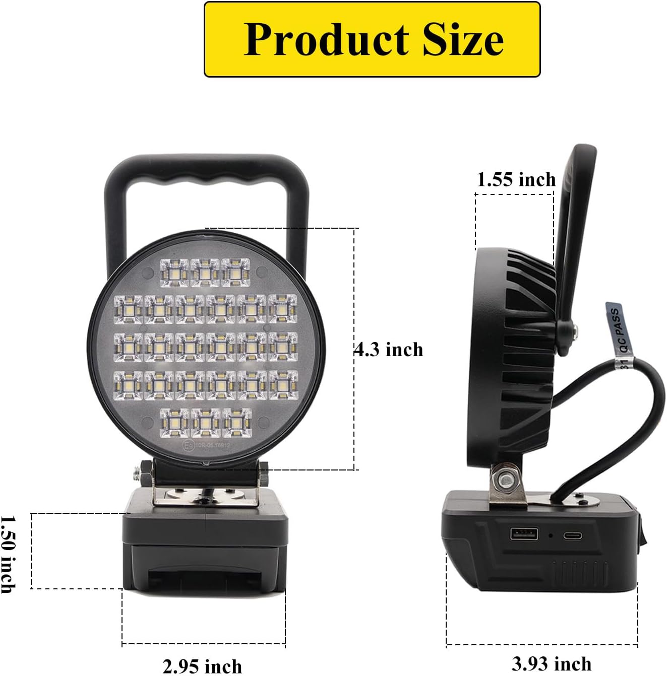 Cordless LED Work Light for Dewalt 18v/20v Battery, 36W 3240LM Flood Lamp with USB & Type-C Charging Port and Low Voltage Protection