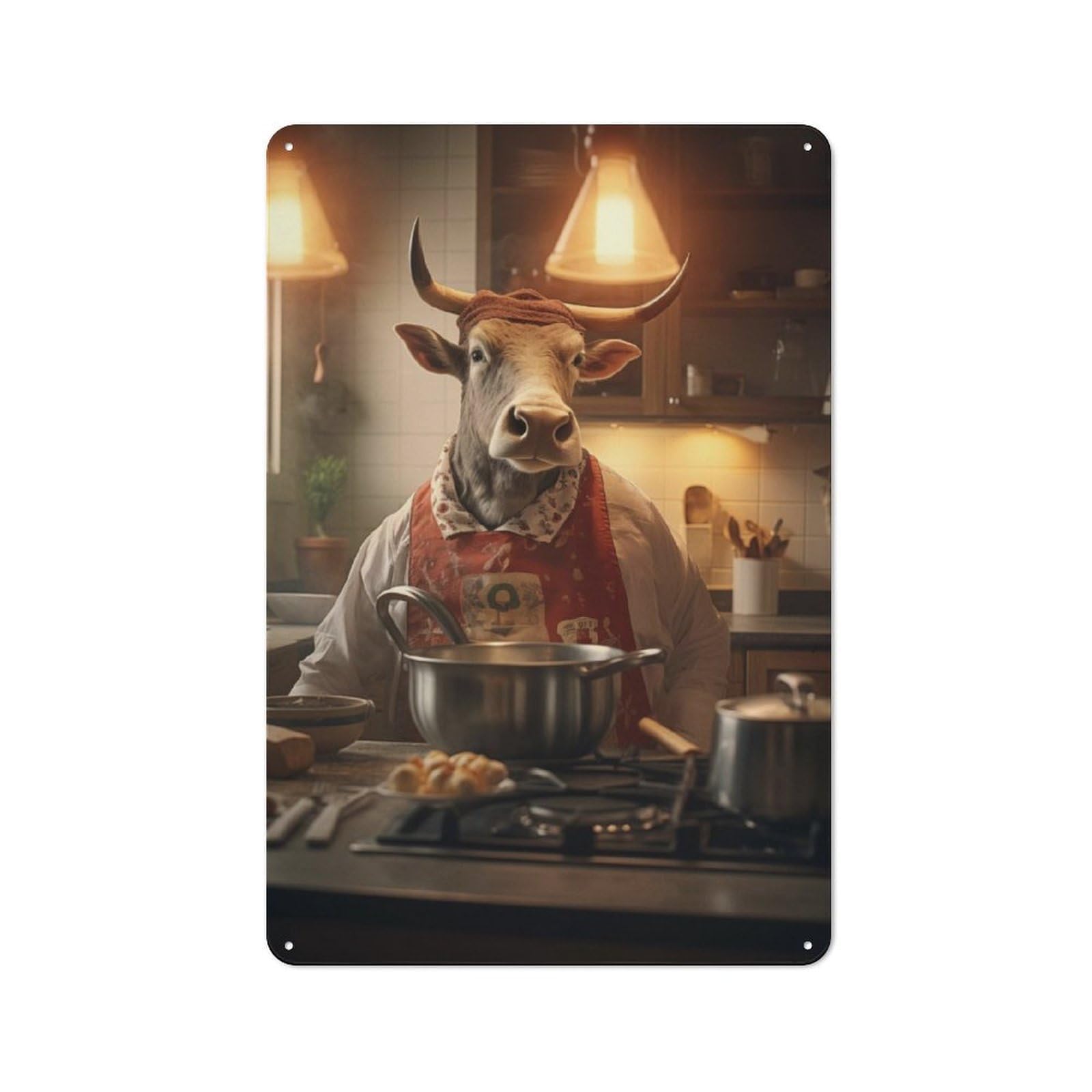 Junmoney Bull Cooking Kitchen Funny Retro Metal Wall Decor 30X20cm, Metal Sign For Pub, Home Bar, Shed Or Man Cave, For Relaxed Wall Styling