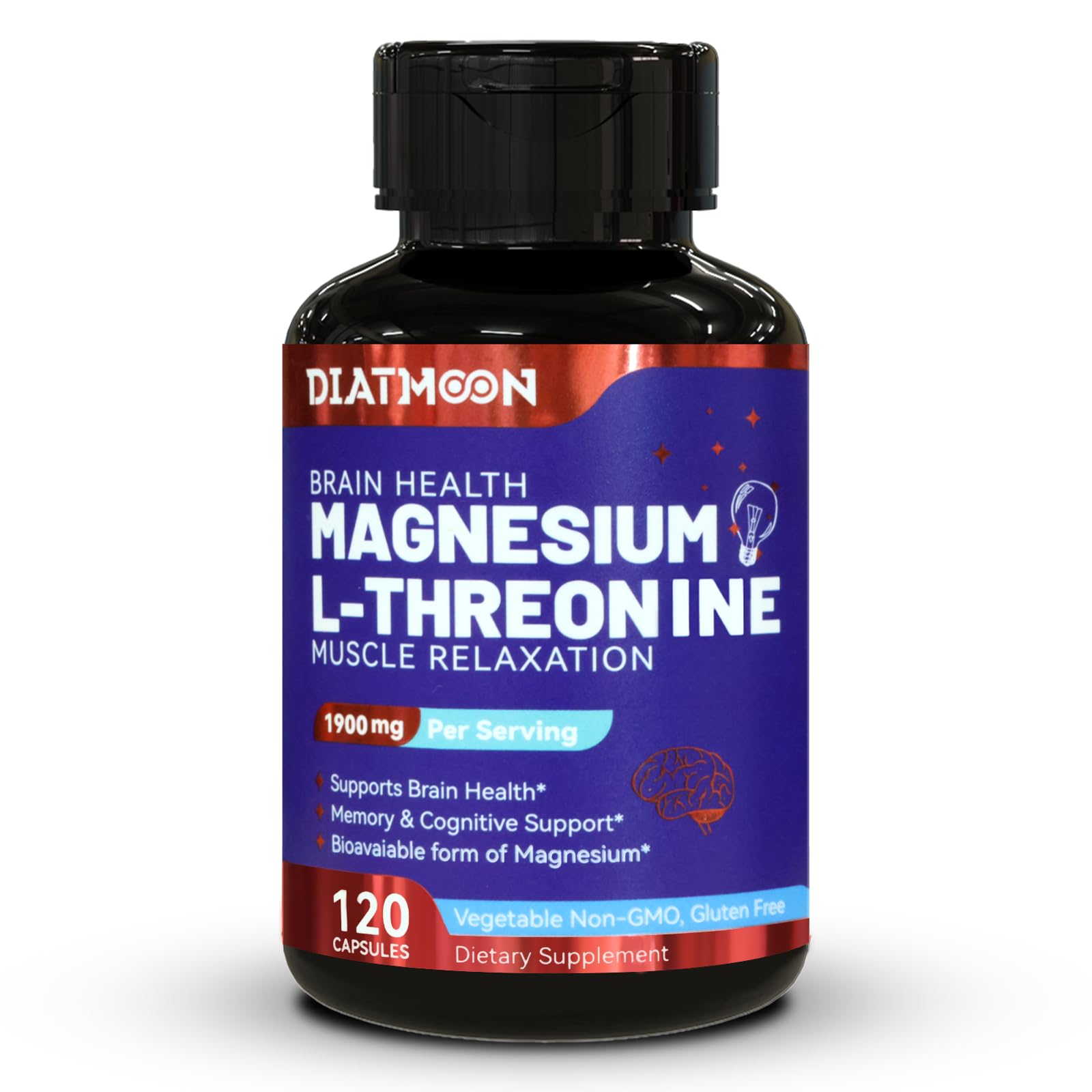 Magneesium-L-treoniini kapslid, magneesiumtreoniini lisand, 1900mg magneesium L-treoniin, mitte-GMO, gluteenivaba - 120 Veg kapslit