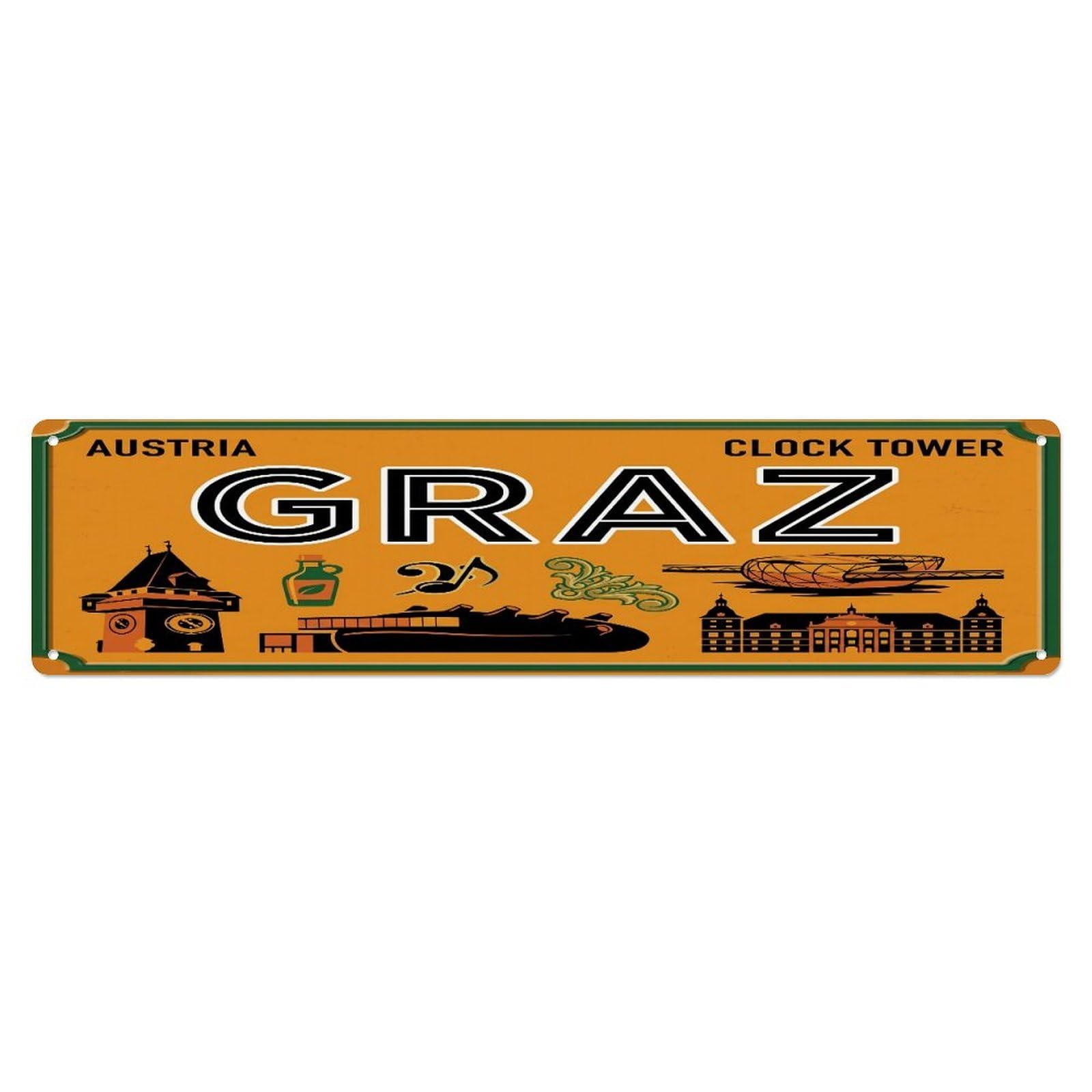 Tgrcjimh Style Metal Tin Sign Vintage Travel Graz Clock Tower Pumpkin