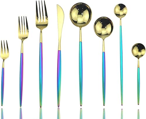 Miniatura 5 de JASHII Juego de 6 cucharas doradas de acero inoxidable 304 con mango largo, moderno juego de cubiertos para el hogar, cocina, regalo de fiesta para