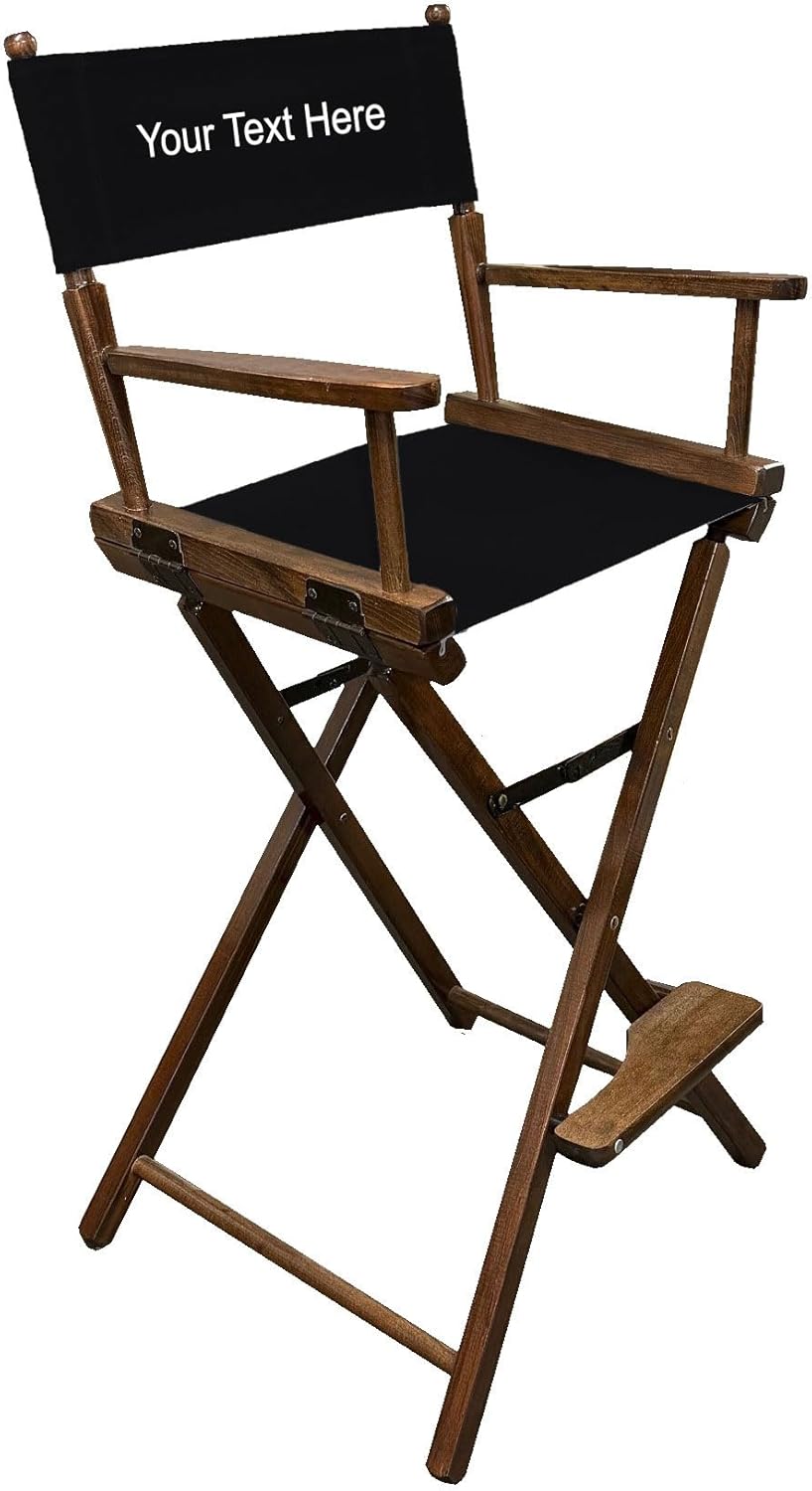 TLT Personalized Imprinted Contemporary 30 Inch Bar Height Walnut Frame Director's Chair - Black