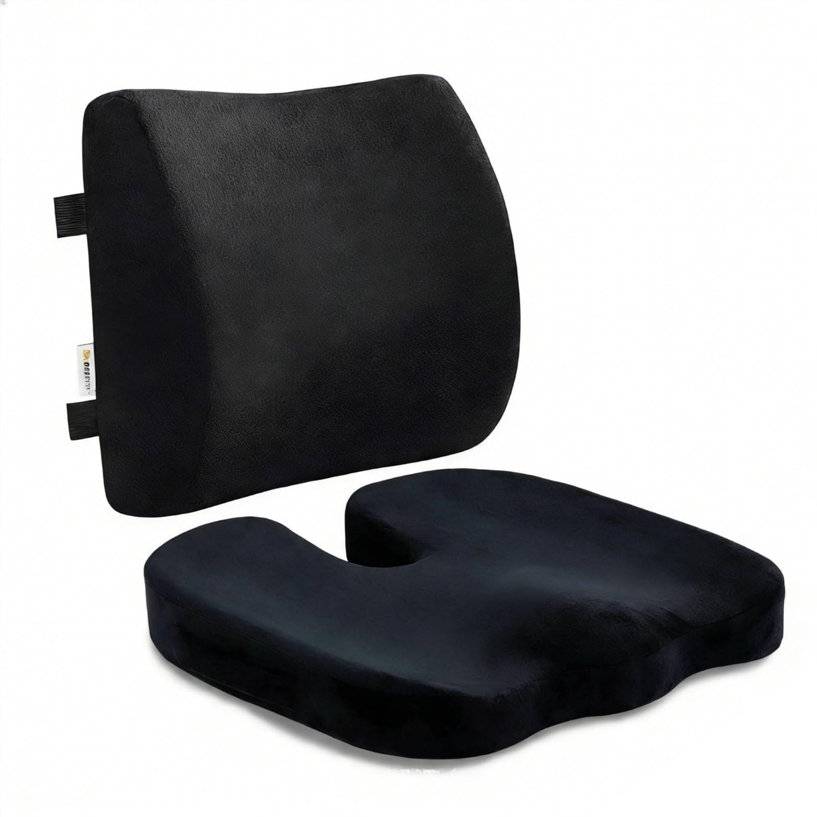 Coussin de Siège Ergonomique Coussin Lombaire Dossier Appui Mémoire de Forme Mousse à Mémoire Soutien du Rachis et du Coccyx Adapté à la Chaise de, Noir, Ensemble Velours