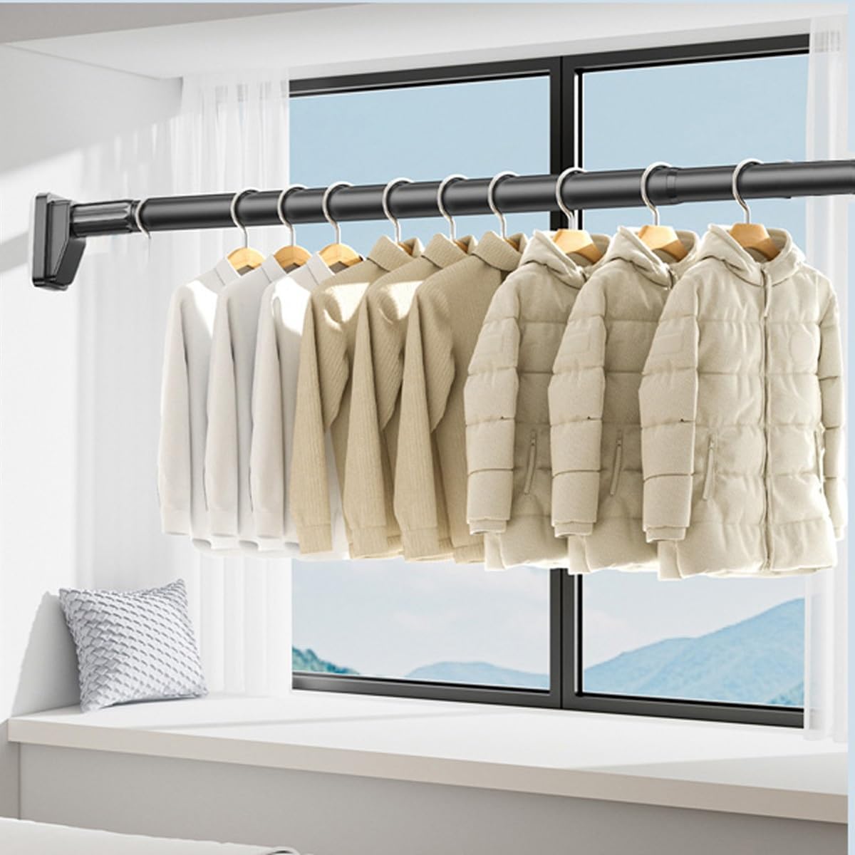40-500cm Barra De Cortina De Ducha Extensible, Barra Telescópica De Acero Inoxidable, Barra De Cortina De Ducha Extensible Sin Taladro Para Baño, Armario(Negro,360-450cm)