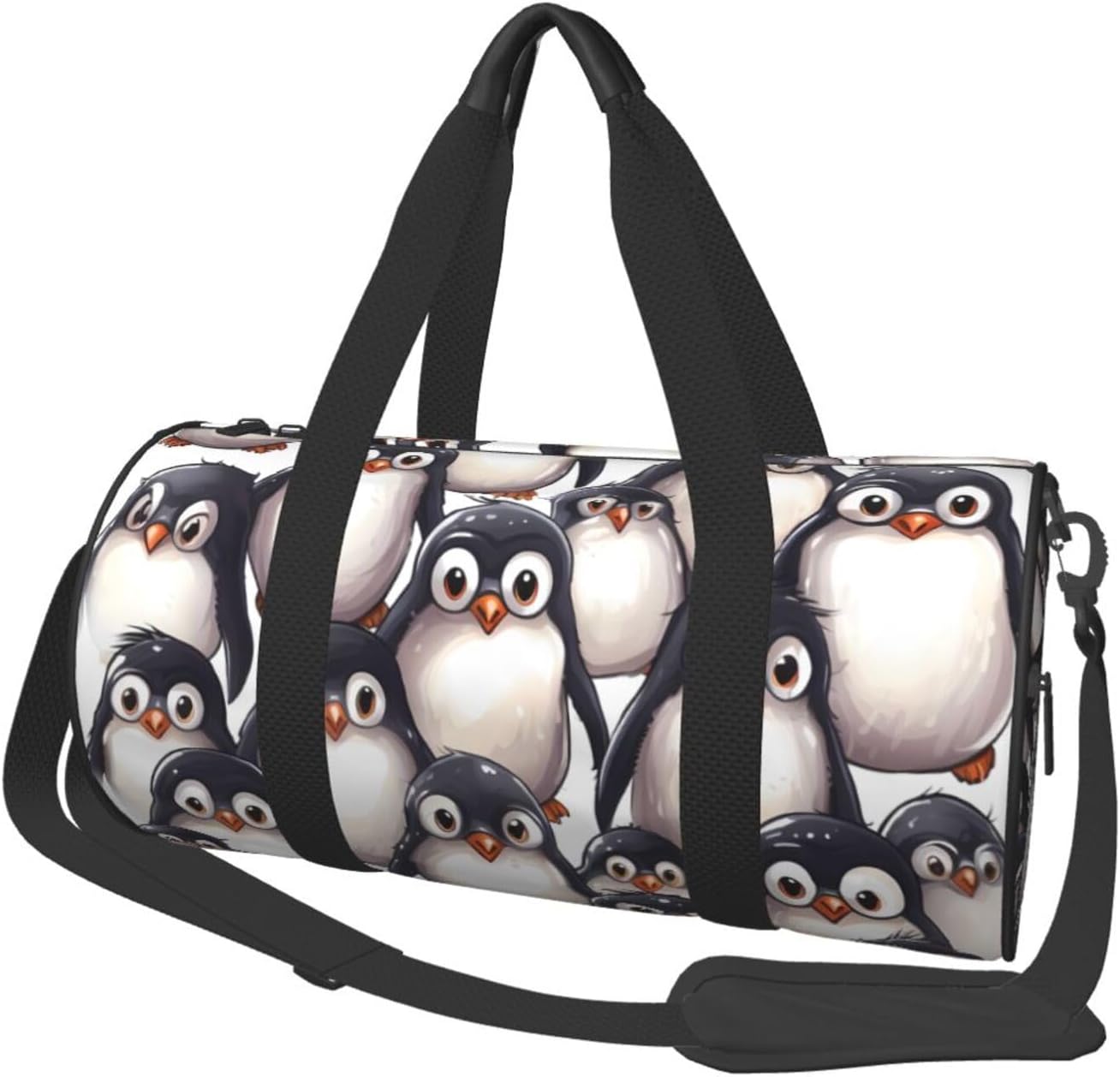UNIOND Travel Duffle Bag Lightweight Sports Gym Bag for Men Women Foldable Carry on Weekender Overnight Bag Cute Penguins Sketch Canvas Sport Duffel Bag for Yoga Business Trip, Black