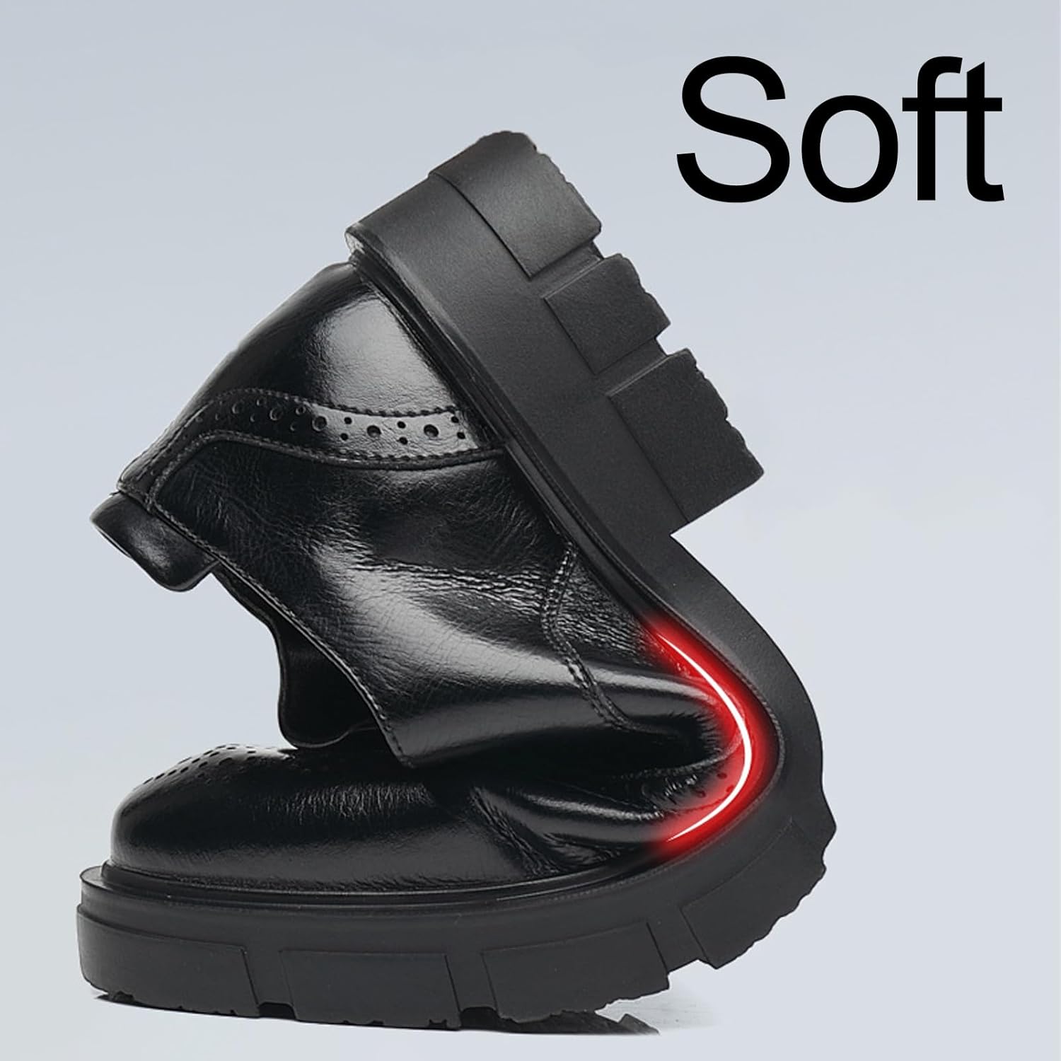 Men's Leather Platform Lace Up Wingtip Oxford Shoes Comfort Breathable Lug Sole Brogue Dress Shoes Casual Business Work Shoes - Image 5