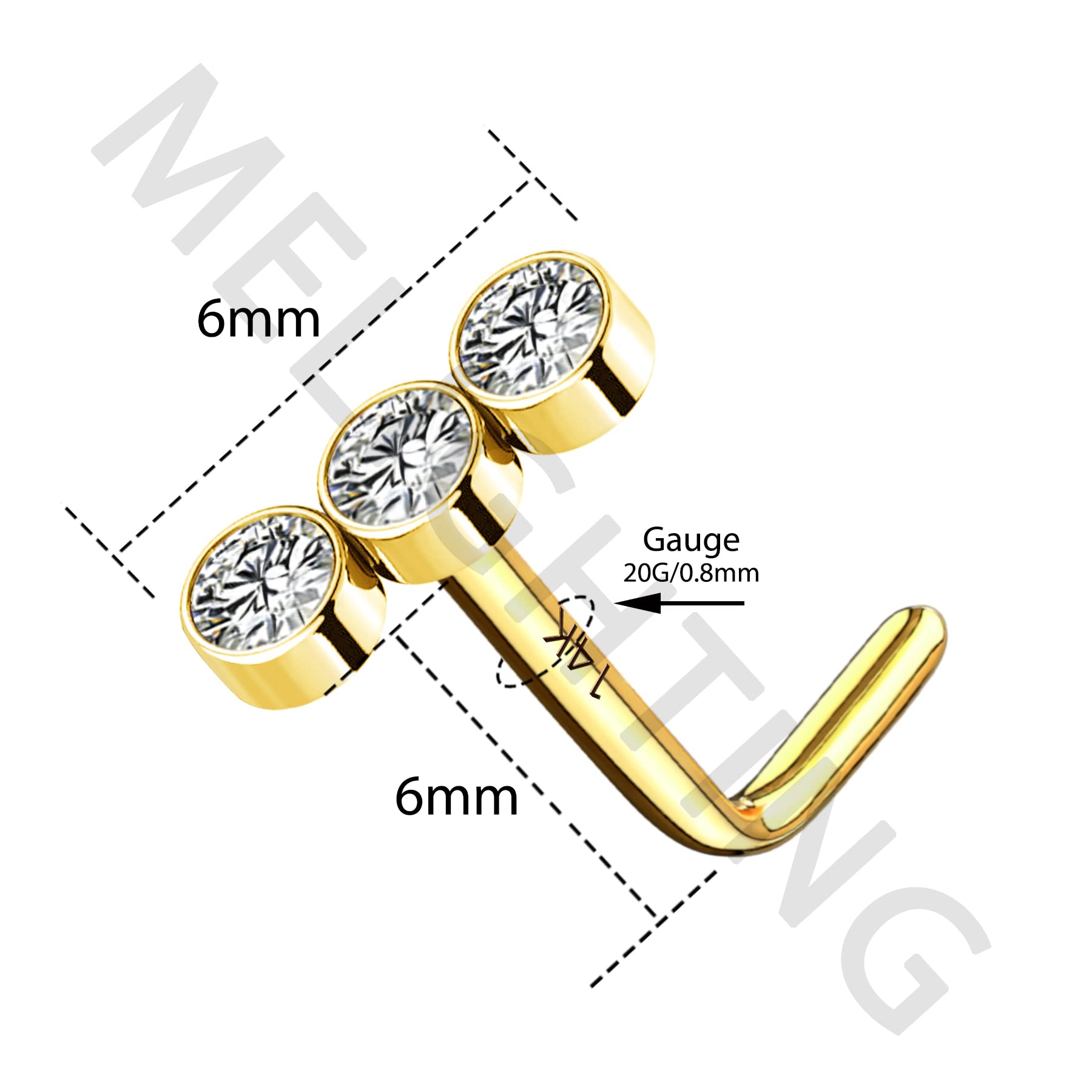 Melighting 20G Runder Nasenstecker aus Zirkonia 14 Karat Gold Nasenpiercing Stecker Nasenring aus 9K Gold L-förmiger Nasenring Nasenpiercing Schmuck Nasenringbolzen Goldener Nasenstecker