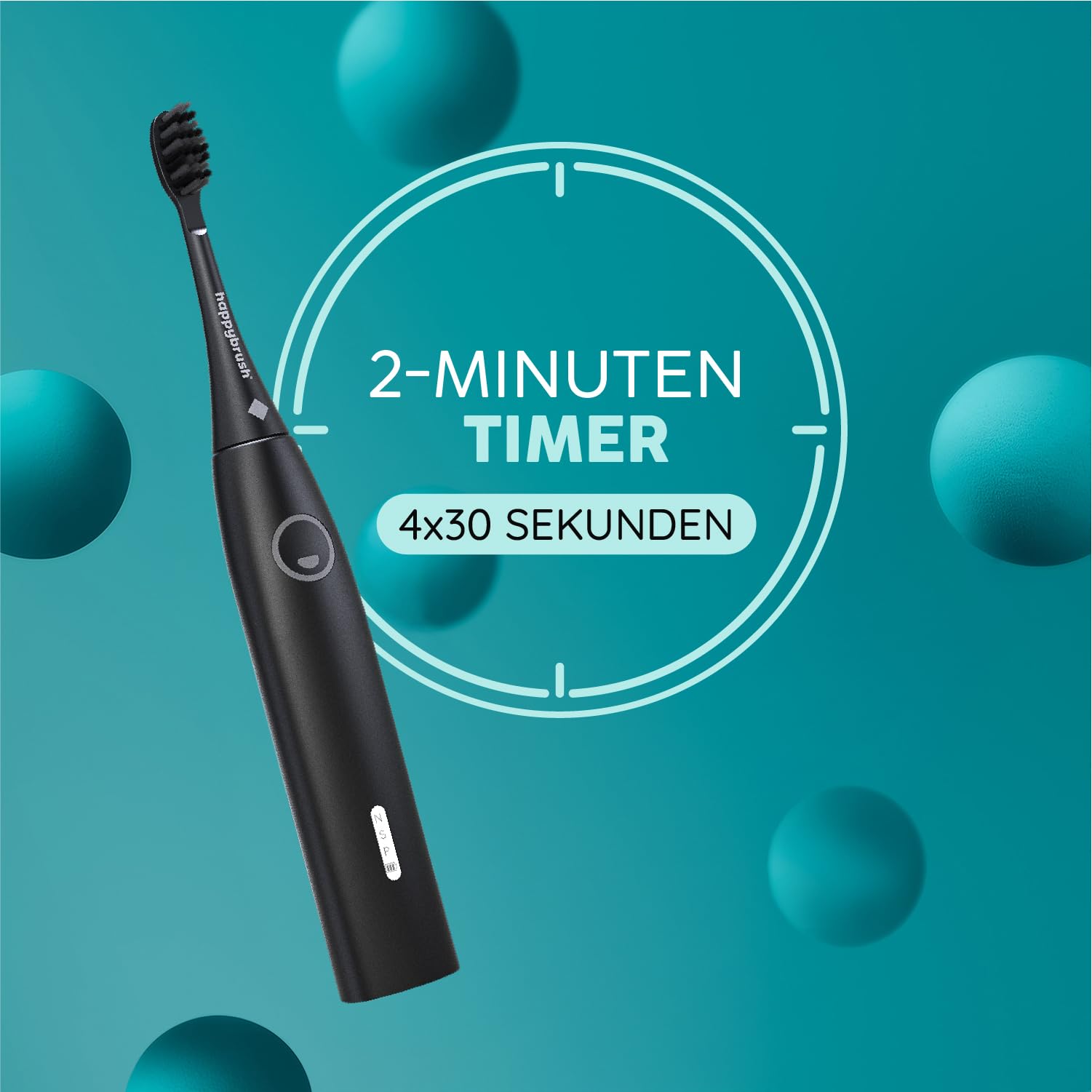 happybrush Allblack Eco Vibe 3+ - Cepillo de dientes eléctrico con batería de 8 semanas