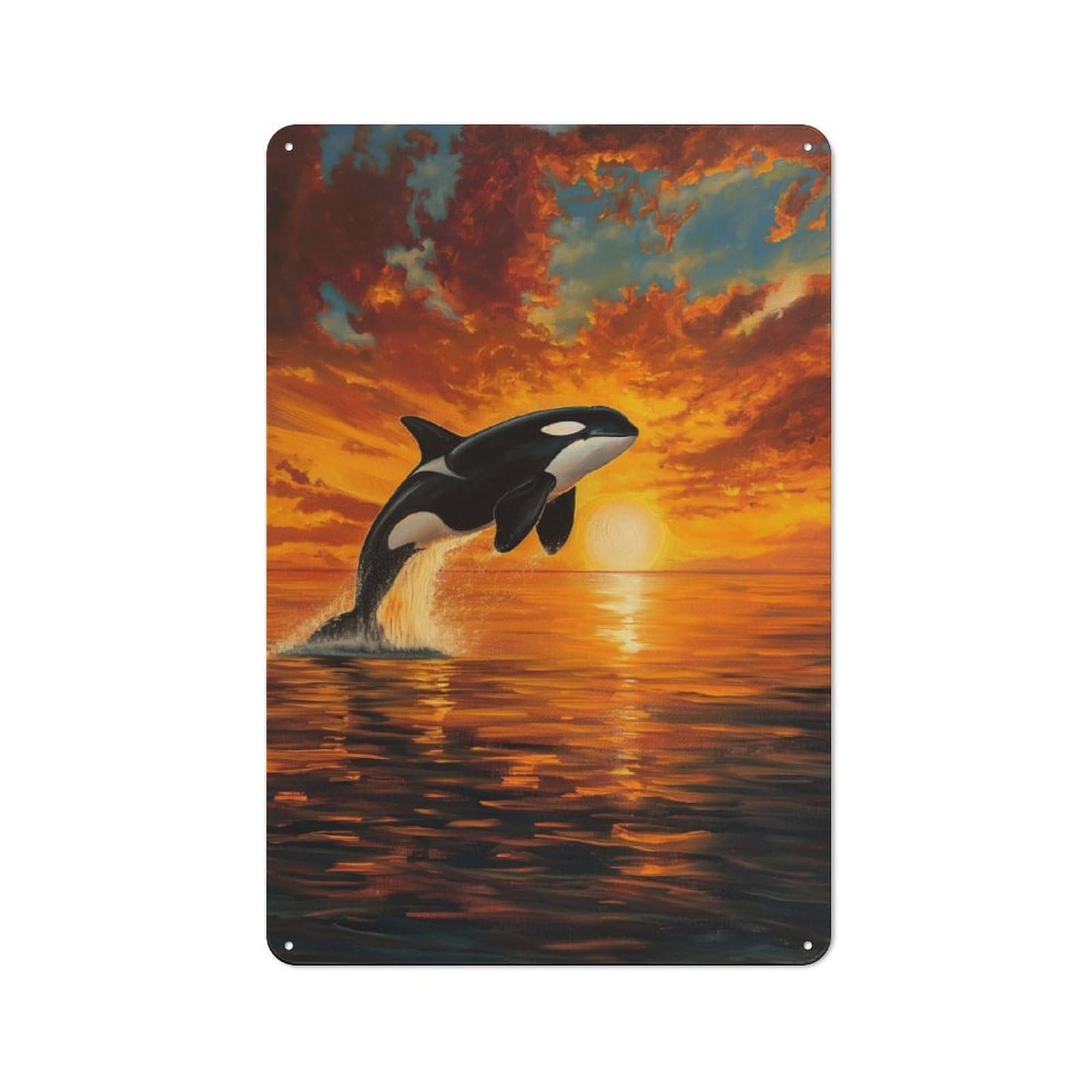 Junmoney Orca Sunset Ocean Scenic Decorative Tin Plaque 30X20cm, Vintage Bar Wall Plaque For Bar, Kitchen, Garage Or Games Room