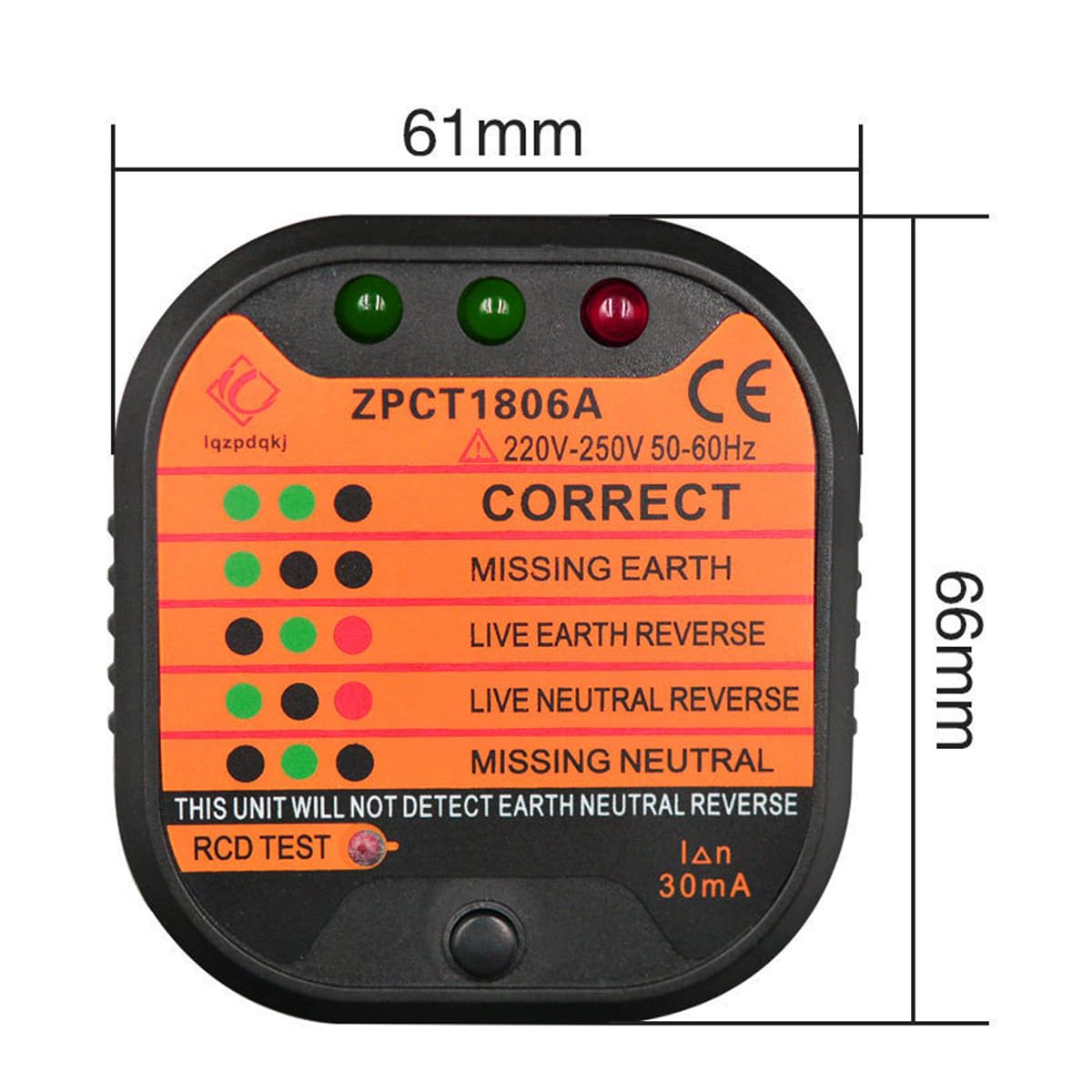 Tester per Prese 220-250V, rilevatore di Tensione di polarità del Circuito per Il rilevamento del Cablaggio della Presa di Corrente, ispezione di Sicurezza del Test della Presa