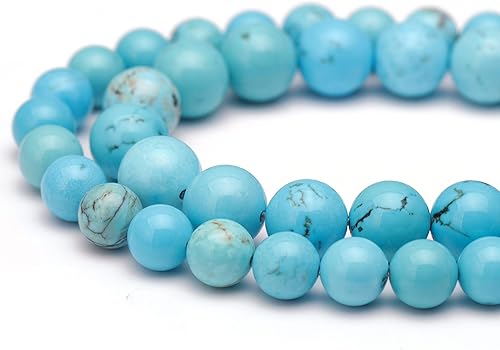 Miniatura 2 de Youngbling Cuentas de Gemas Naturales para Hacer Joyería, Cuentas de Piedra Turquesa Azul Pulidas Redondas de 8 mm Lisas para Pulsera y Collar de 15