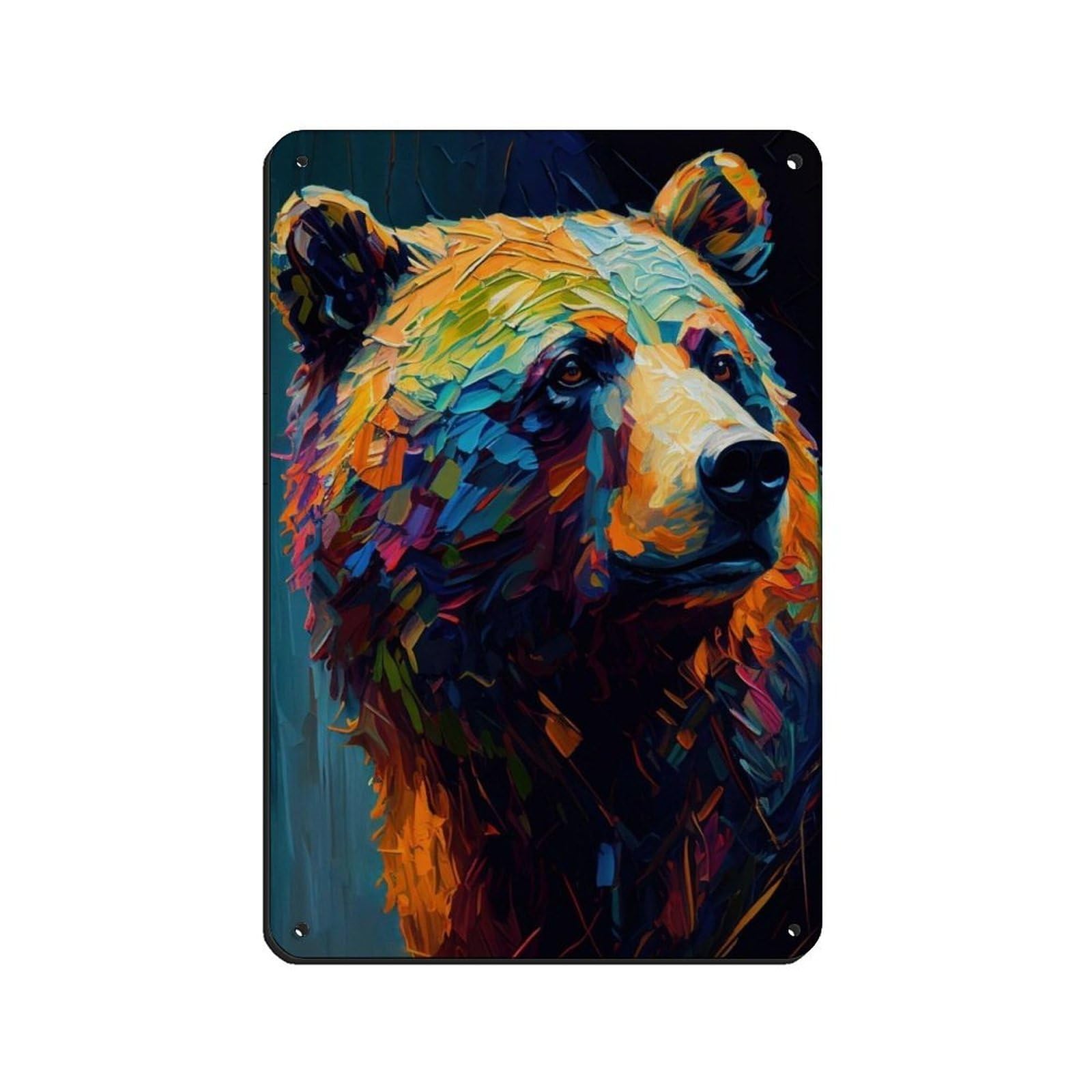 Lxwnze 20L X 30W Cm Bear Oil Painting Poster Retro Poster Metal Tin Sign Chic Art Retro Iron Painting Bar People Cave Cafe Family Garage Poster Wall Decoration 8X12inch(20X30cm)