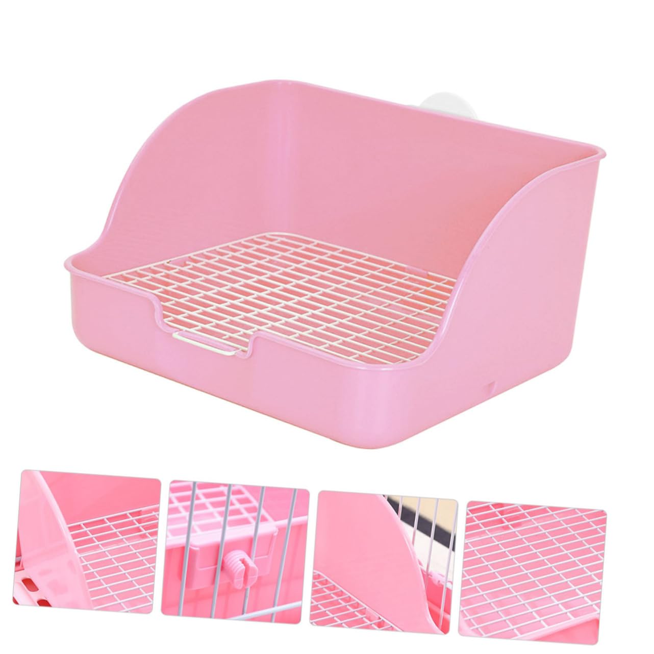 Happyyami Lettiera per Coniglietti Rettangolare in Plastico Rosa, Base Filtrante Anti-Perdita, Controllo Odori, per Addestramento in Casa e Giardino