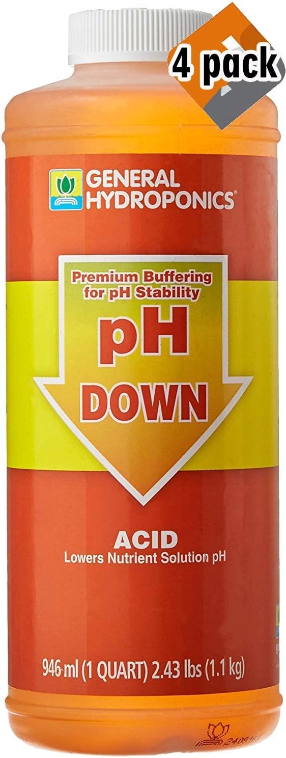 General Hydroponics pH Down Liquid Fertilizer, 1-Quart - 4 Pack