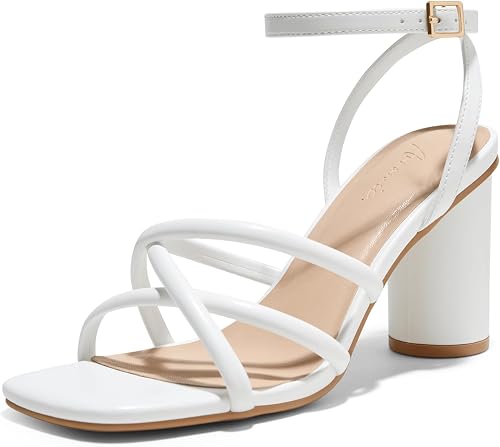 Arromic Womens Sandals Square Open Toe Strappy Pump Ankle Buckle Chunky High Hee