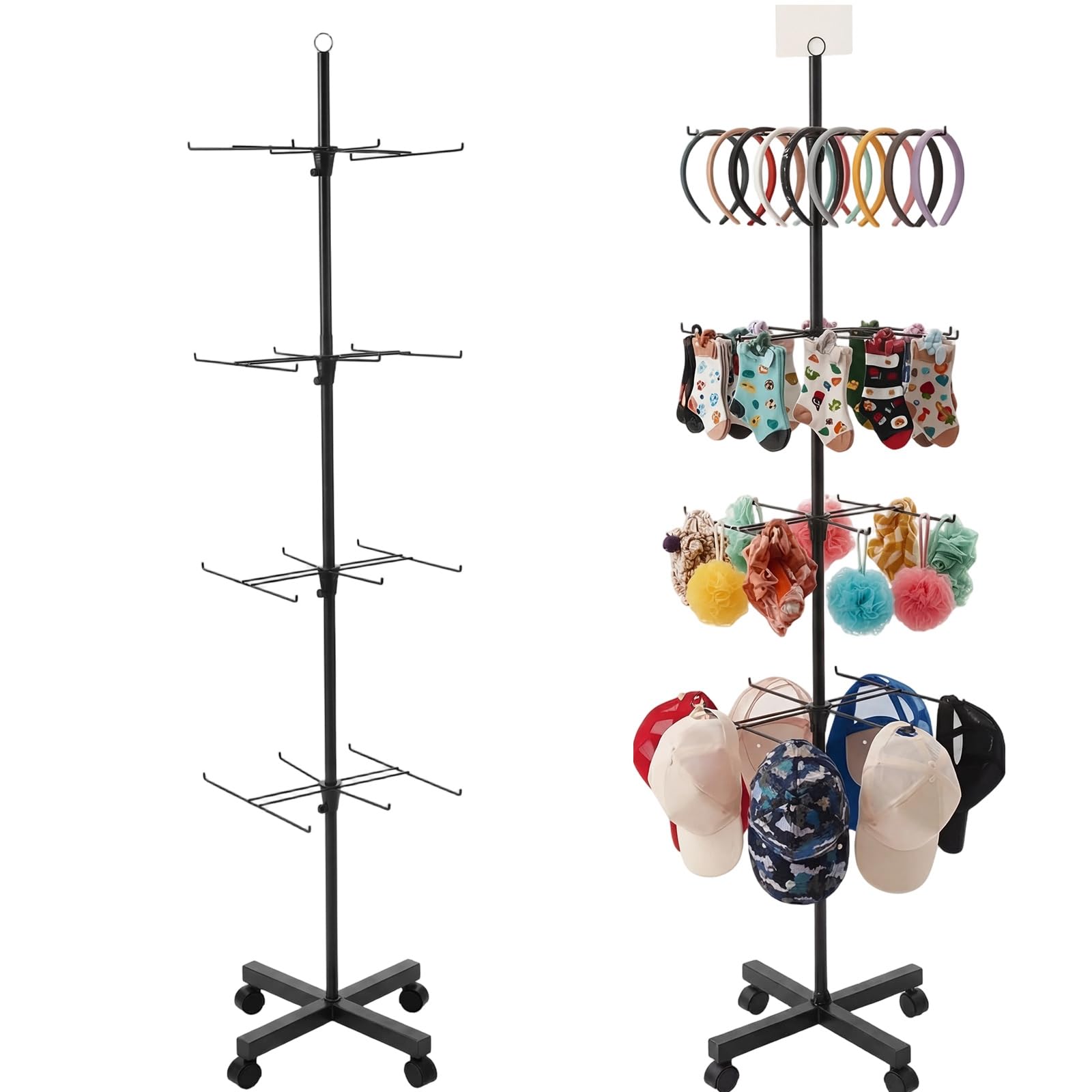 Photo 1 of Ripeng 1 Pcs 4-tier Rotating Retail Display Stand with Wheels, Black