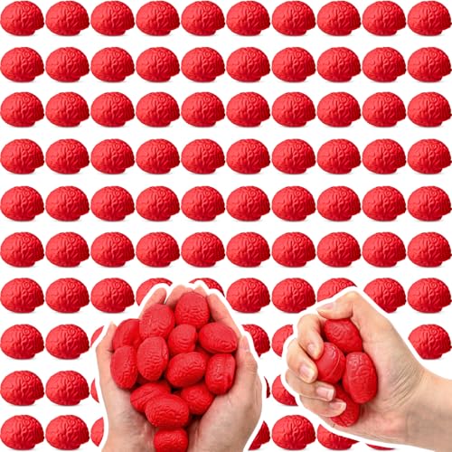 Skylety 100 Pcs Brain Balls Bulk Halloween Funny Toy, Red, Mini
