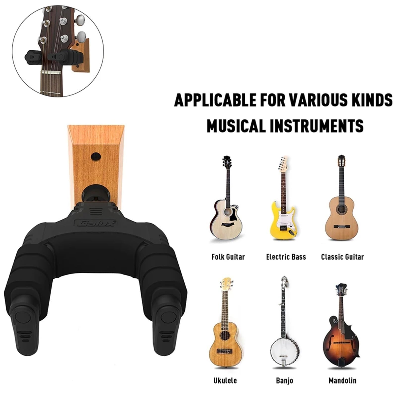 2 pezzi Supporto da parete for chitarra Gancio for antiscivolo for acustica Ukulele Violino Basso Chitarra elettrica Per Guitarra
