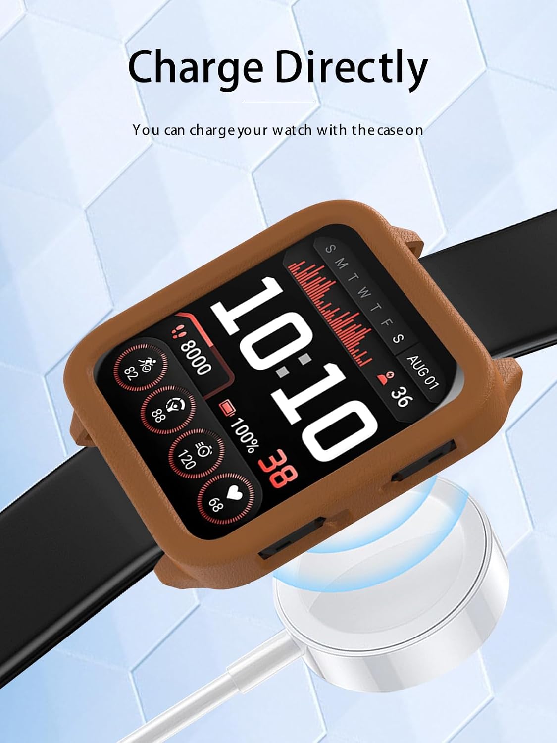 (2 Pack) Case for Garmin Venu X1 Smartwatch,Leather Texture Design PU Thin Lightweight Bumper Cover Protector for Garmin Venu X1,(White + Light Brown) image 4