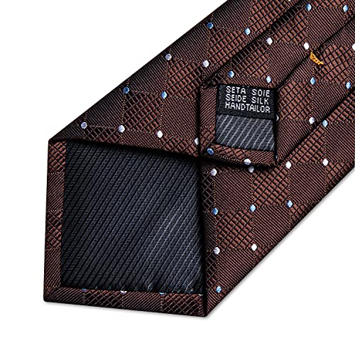 Image of DiBanGu Plaid Ties for Men Silk Checkered Necktie and Pocket Square Cufflinks Tie Clip Set with Gift Box for Wedding Business