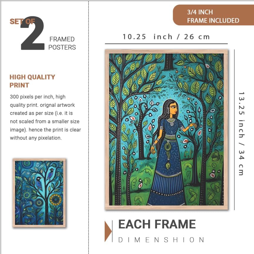 Image of NoWorries Traditional Folk Art Wall Frame Set of 4 | Ethnic Indian Painting Wall Decor | Wooden Framed Wall Painting for Living Room, Bedroom, Hall and Office | Decorative Home Interior Wall Frames.