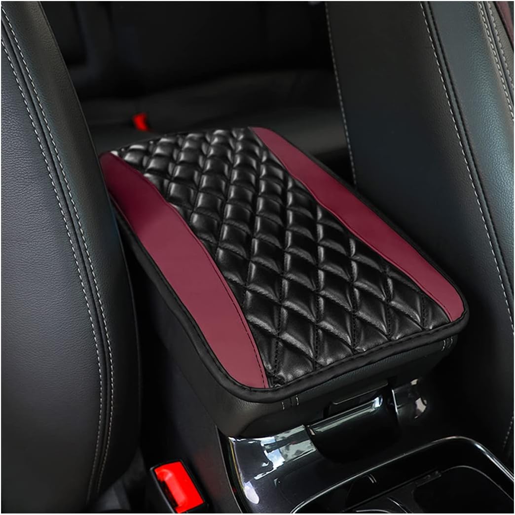 Moly Magnolia Car Center Console Cushion Pad, Universal Leather Waterproof Armrest Seat Box Cover Protector,Comfortable Car Decor Accessories Fit for Most Cars, Vehicles, SUVs (Wine Red)