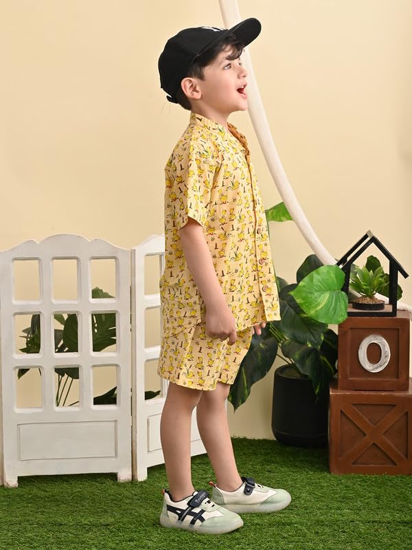 Image of superminis Baby Boys Cotton Printed Shirt and Nikkar /Shorts Coordinated Set