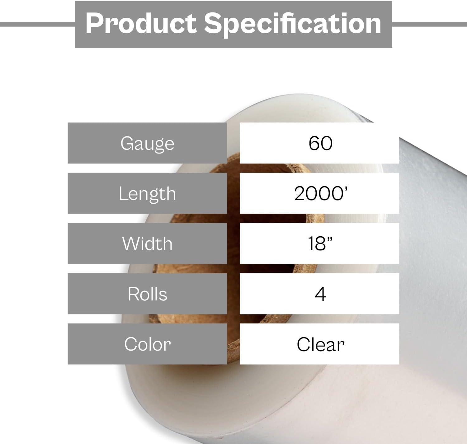 PSBM Stretch Wrap, 4 Rolls 18 Inch x 2000 Feet 60 Gauge Heavy Duty up to 800% Ultimate Stretch Clear Plastic Wrap Industrial Strength Shrink Film for Moving, Packing & Shipping