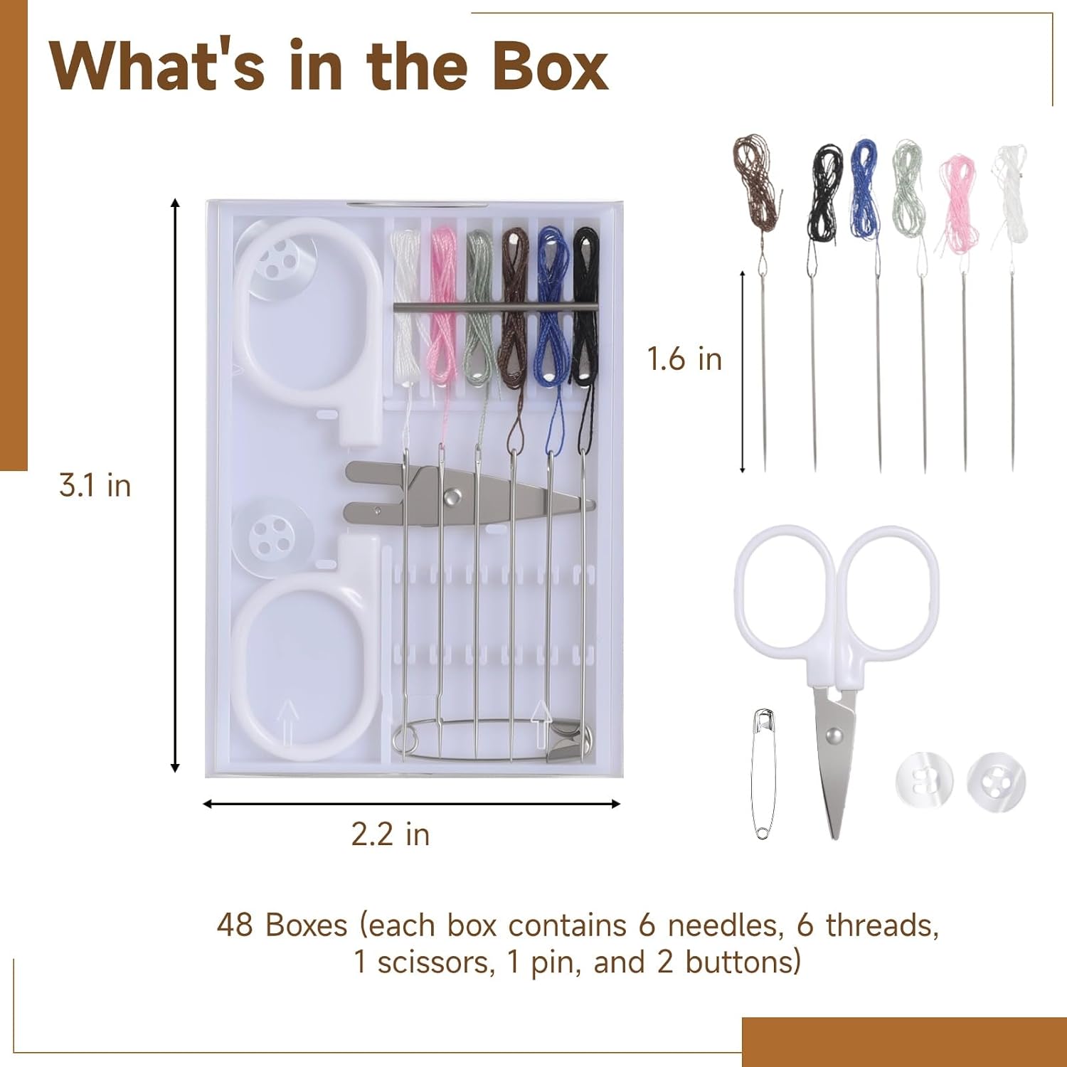 48 Boxes Quick Fix Sewing Kits, Portable Mini Needle Thread Kit for Travel, Pre-Threaded Needles with Scissors, Pins, and Buttons, Emergency Sewing Repair Tools for Home, Office