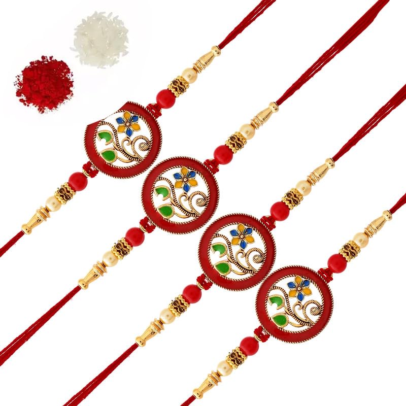 CHHABILA Set of 4 Devotional Rakhi For Brother And Bhabhi - Handmande Thread Rakhi Combo, Perfect Rakhi For Kids Boy With Roli Chawal (Style-8) (B0CC65YJY7) Amazon Price History, Amazon Price Tracker
