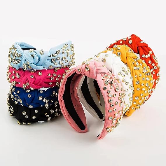 Women's Headband,FabricHeadband Knoted and Diamond-encrusted Female Headband, Stylish and Cute tie Head Band, Girl's Headband Girl's hair band (orange)