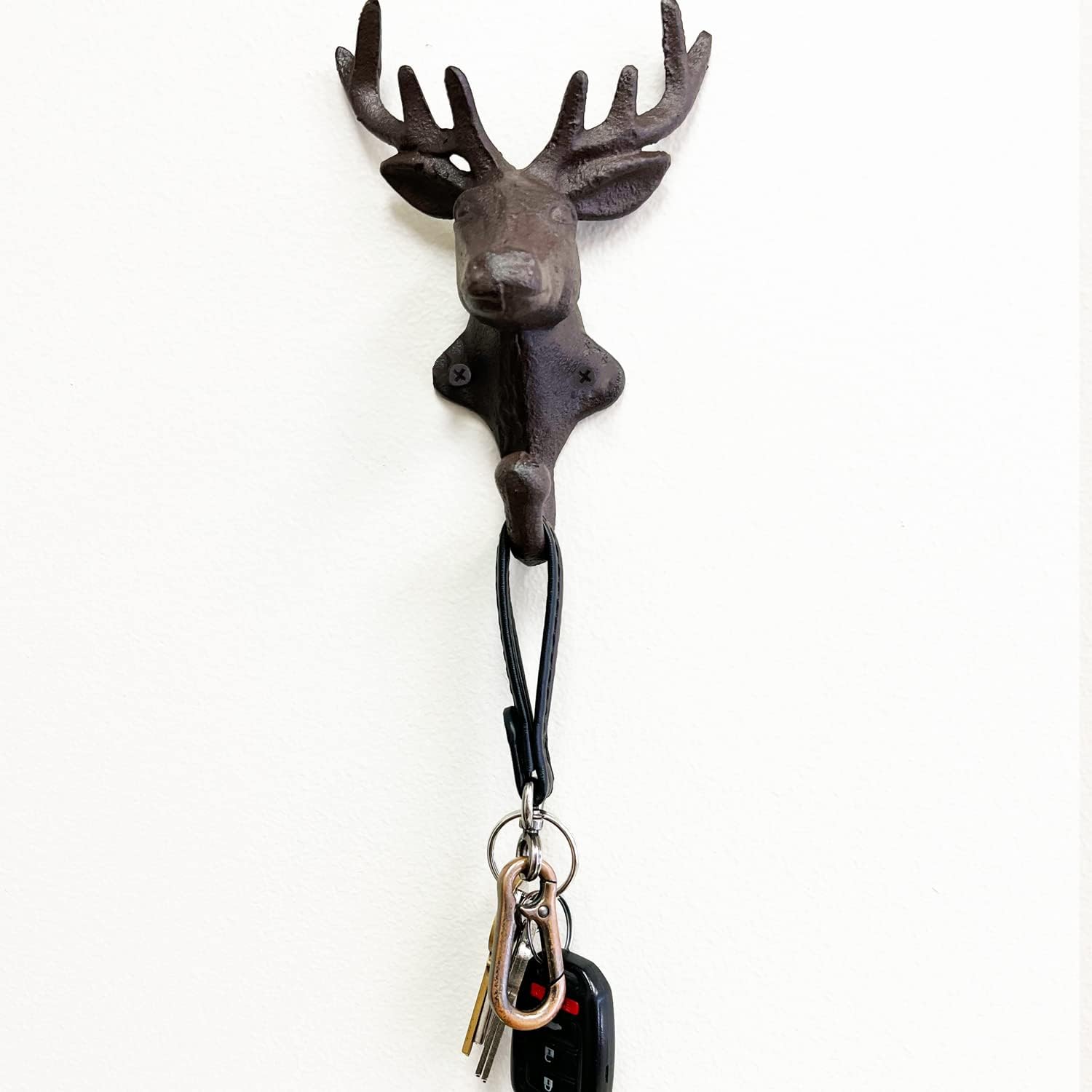 Set of 2 Cast Iron Heavy Duty Rustic Deer Head Wall Hook Keys Towels Hooks Vintage Metal Wall Mounted Decorative Wall Hanger Nature Lovers Gift Idea (Deer Head)