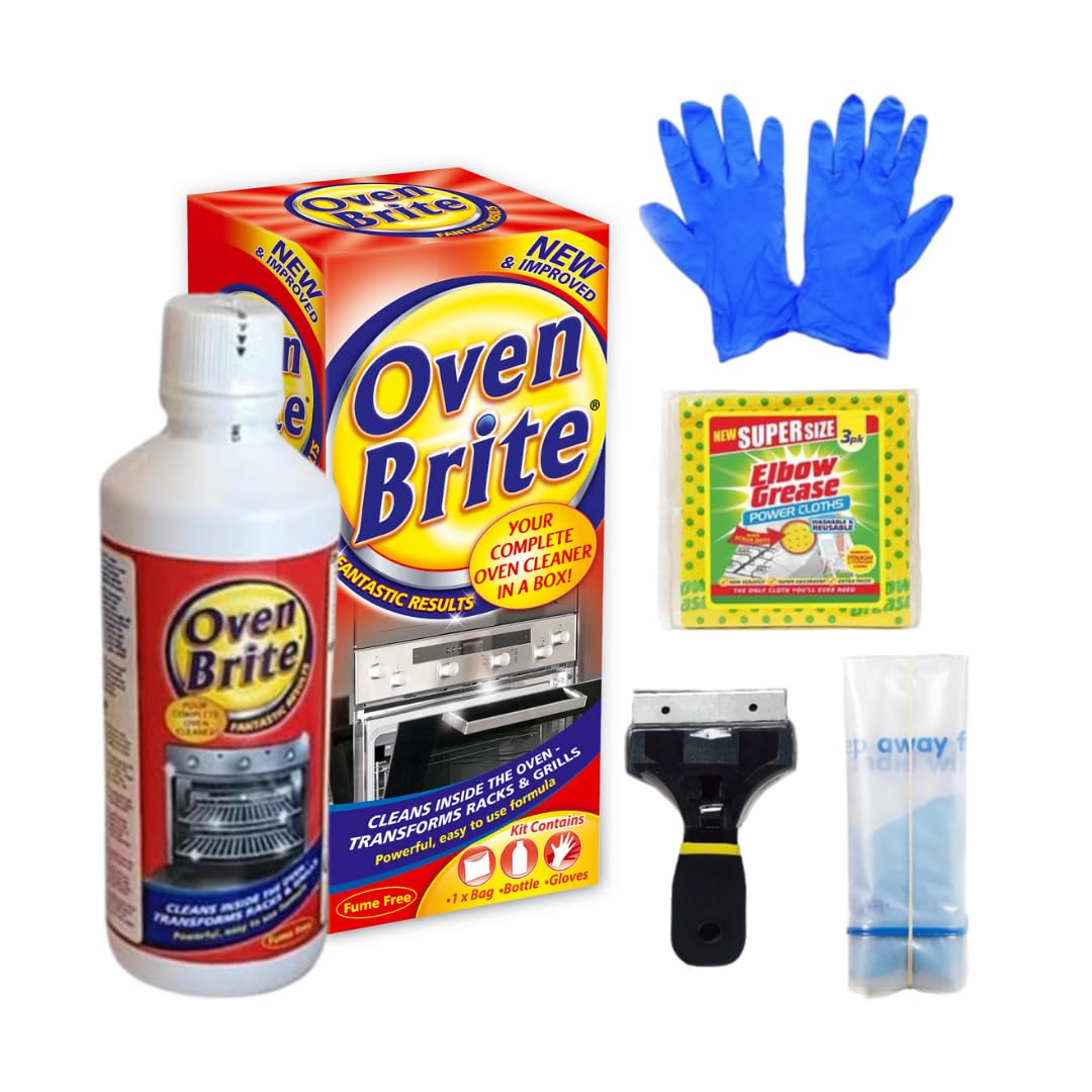 QLV Oven Cleaning Kit 500ml X 2 | Heavy Duty Oven Cleaner With Non-Scratch Scraper, Gloves, Cloth & Bags | Fume-Free, Easy Clean For Racks, Grills, BBQ, Air Fryers | Powerful Kitchen