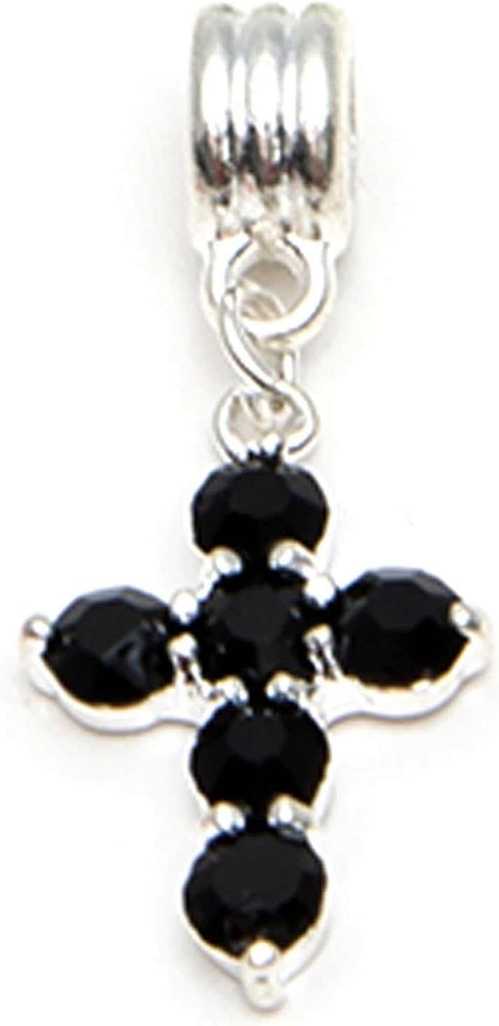 RUBYCA Crystal Cross Dangle Charms for Bracelets Jewelry Making Silver Plated Pendant Beads (Jet Black, 5pcs) - Image 6